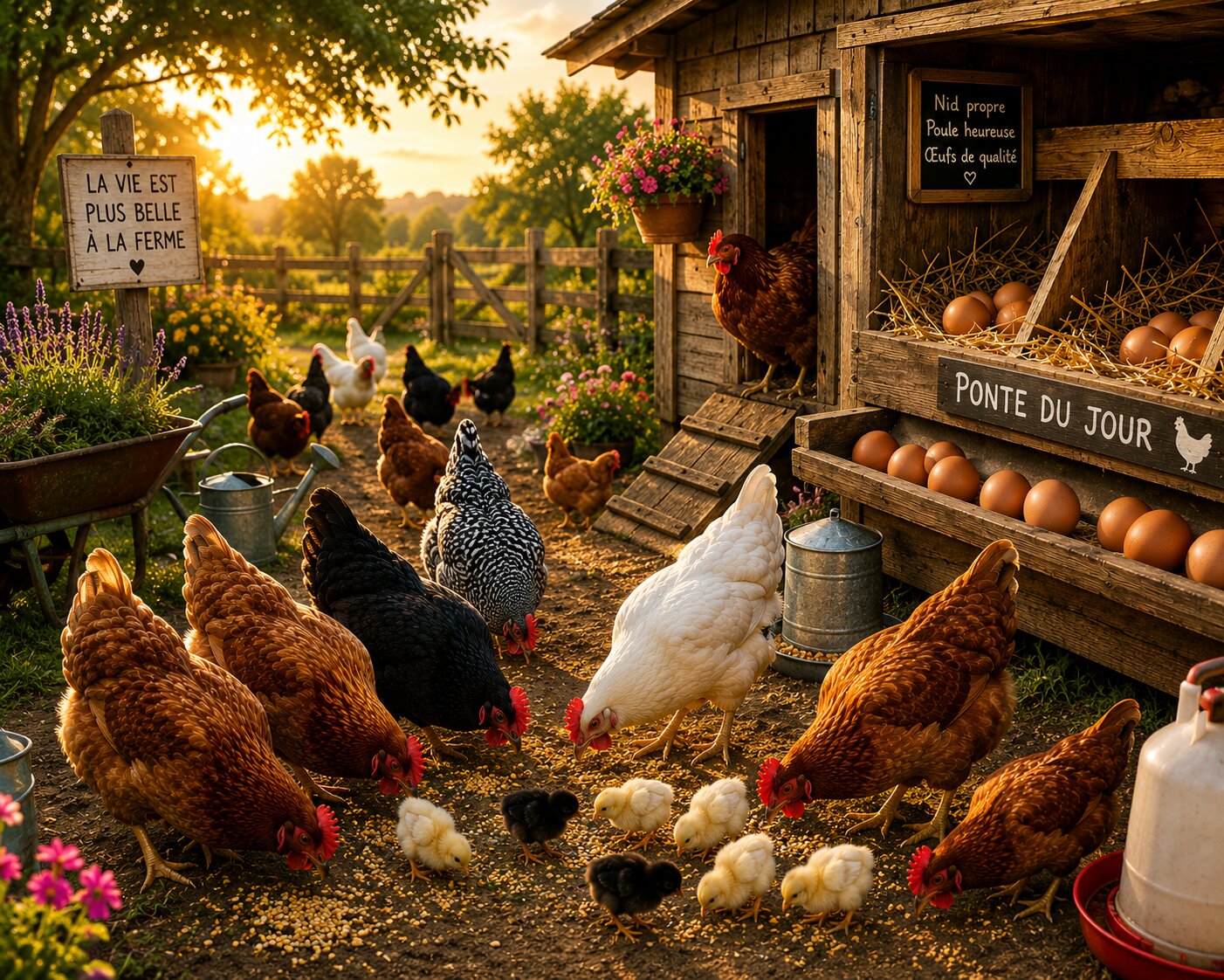 Poules en train de manger
