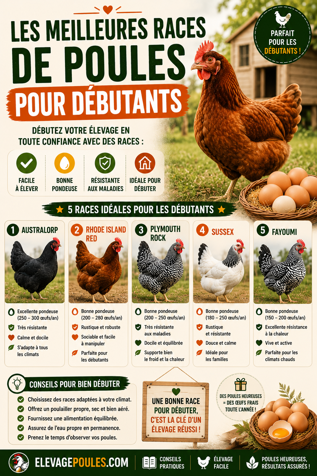 Les meilleures races de poules pour débutants