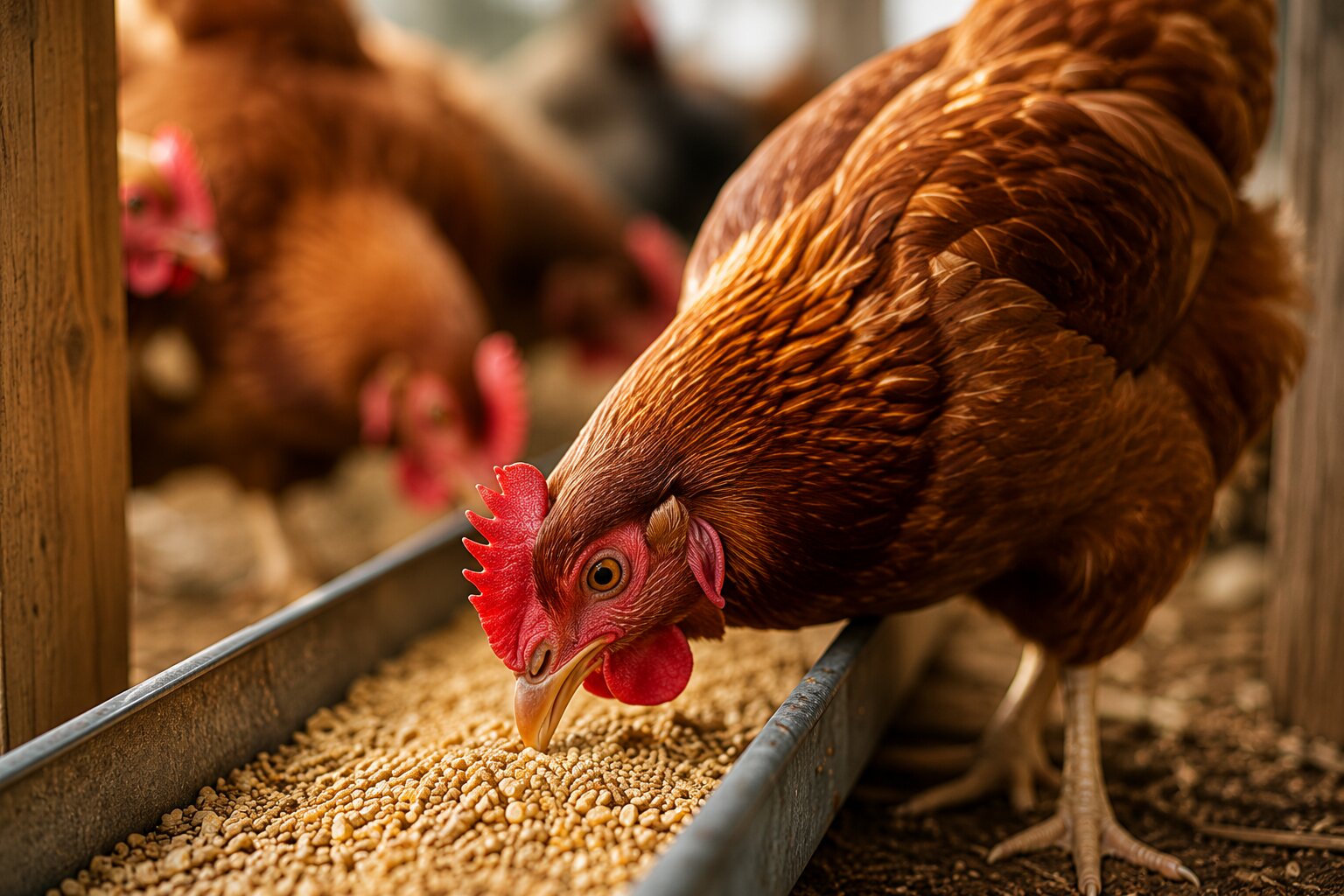 Poules pondeuses dans une ferme ensoleillée
